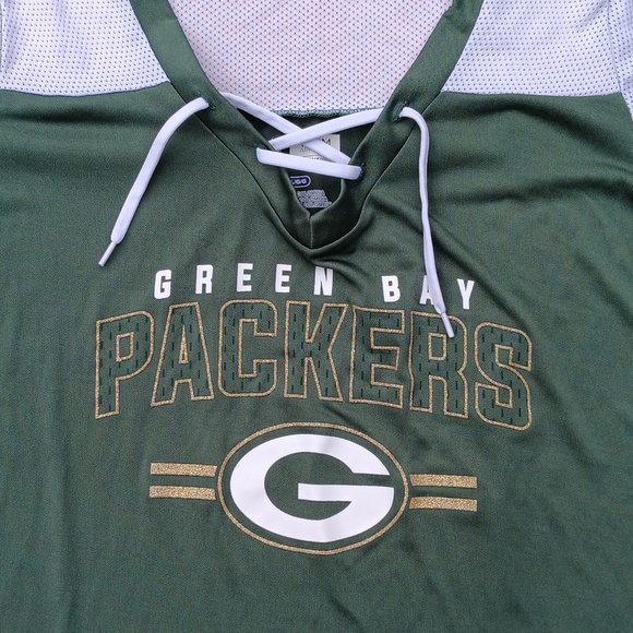 Green Bay Packers NFL team logo blitz and glam tie up short sleeve jersey size L - Picture 2 of 4